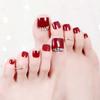 Wine Red Full Cover False Nails DIY Nail Art Tip 3D Rhinestones Fake Toe Nails Short Nails Patch