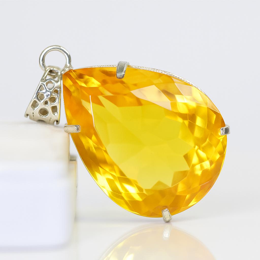 925 Sterling Silver 100 Ct Orange Topaz Pear Cut Pendant For Gift