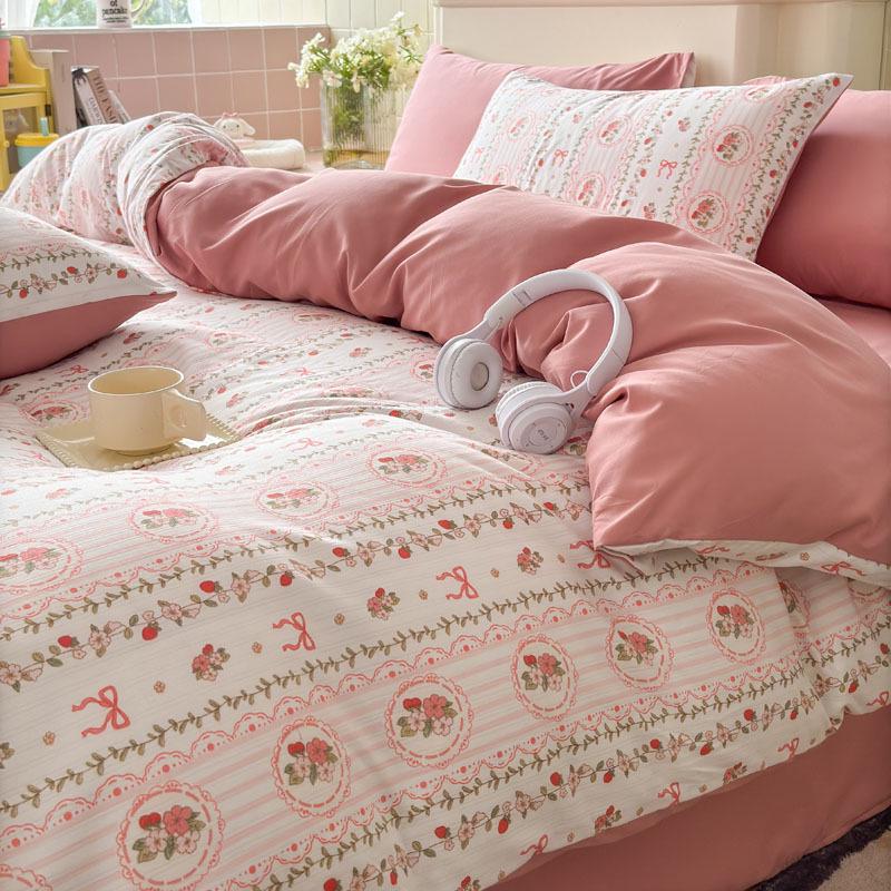 Class A Double Layer Gauze Floral Jacquard Bamboo Cotton Bedding Set - Fresh Design for Student Dormitory