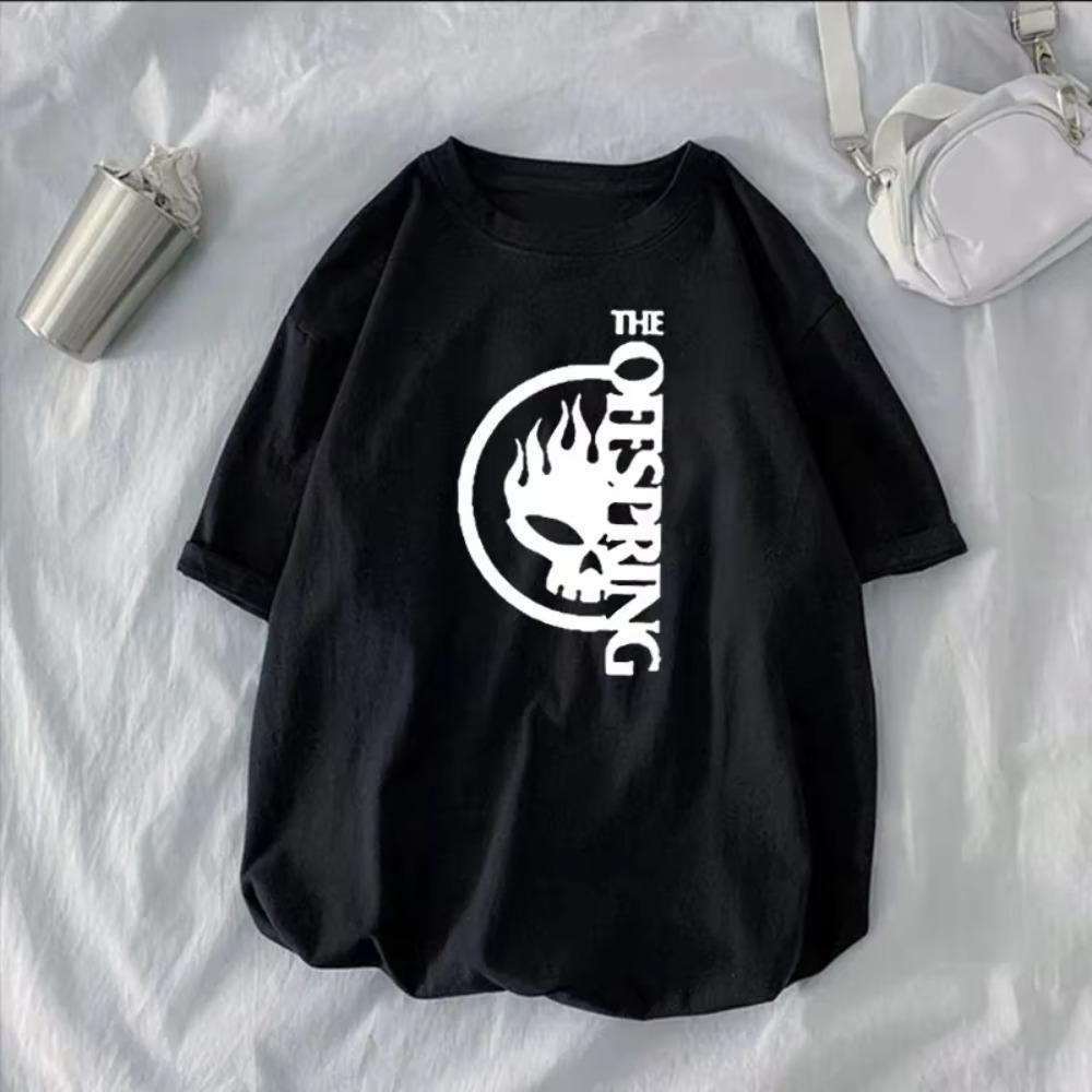 Футболка в стиле панк с черепом пламени Популярная The Offspring Череп Панк Группа Топы Женская Мужская Хипстерская Уличная Одежда Ropa Hombre Футболки