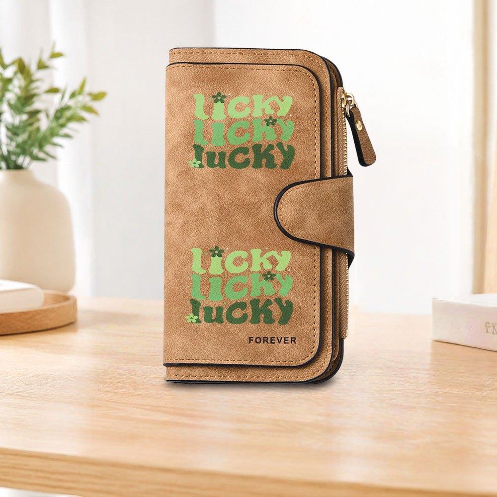 Стильный кошелек на молнии с принтом LUCK, вместительный держатель для карт, унисекс клатч, модный кошелек для мелочи на молнии, подходит для повседневного использования, отличный подарок