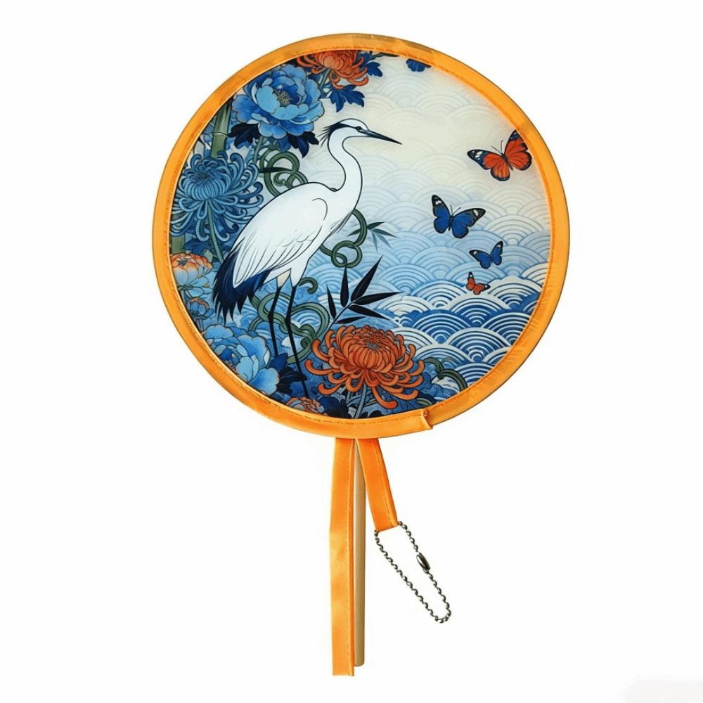Japanese Style Folding Fan Flower Pattern Collapsible Fan Mini Handheld Fan Beach Use