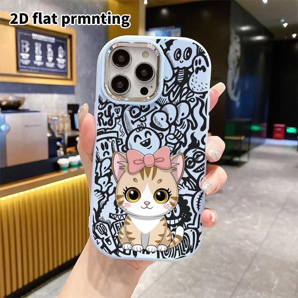 Phone Case: 2D flat design suitable for iPhone 18 17 16 15 14 13 Pro protective case, couple style, orange tabby cat, Christmas and Halloween gift