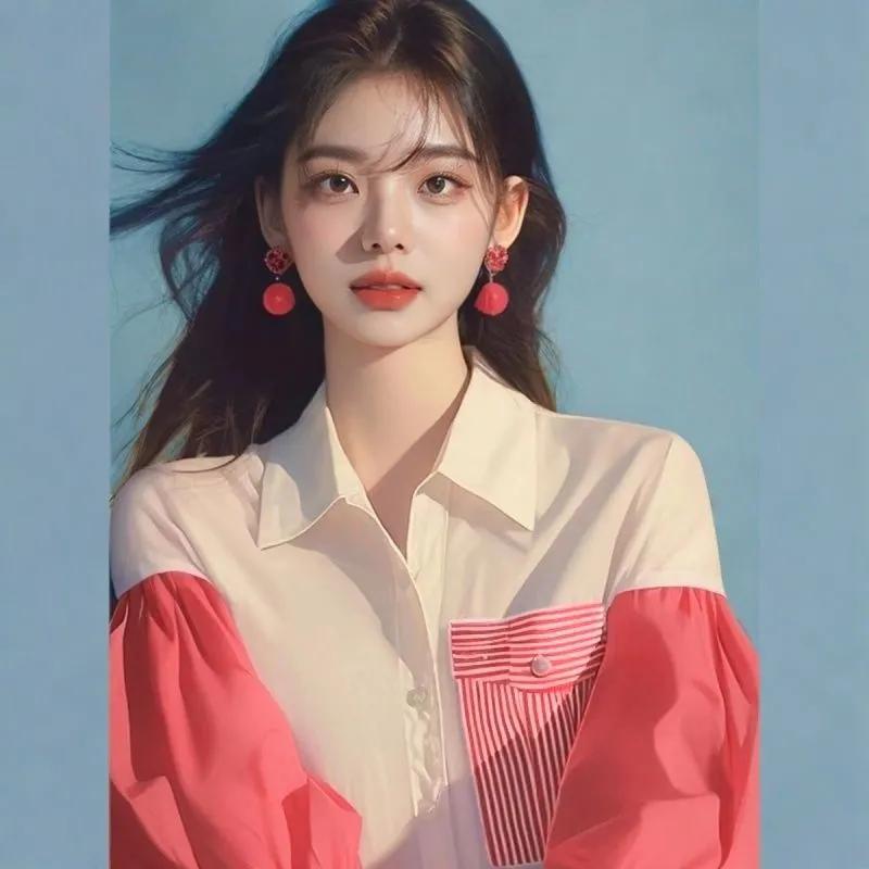 Уникальная блузка с короткими рукавами-пузырями для женщин с нишевым дизайном, свободного кроя, лоскутная, с длинными рукавами