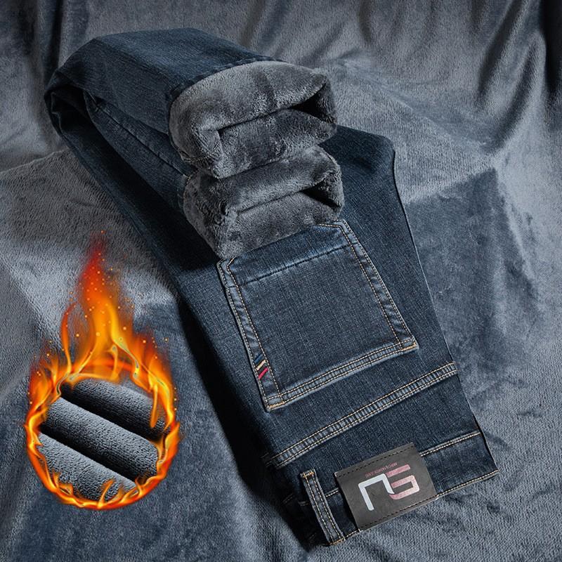 Джинсы брюки высокого класса осень и зима эластичный флис прямые брюки