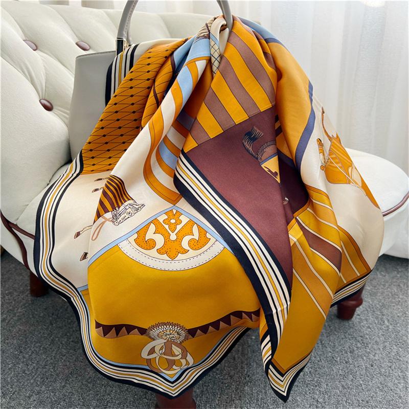 88*88 см квадратный шелковый шарф женский модный принт маленький шейный платок офисный женский пояс для волос носовой платок женский платок шаль