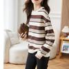 Новая осенняя свободная полосатая толстовка с круглым вырезом для женщин, универсальная базовая куртка с длинными рукавами