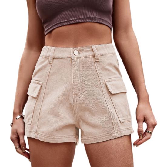 Женские джинсовые шорты средней талии, прямые, джинсовые шорты-карго с карманами, повседневные, широкие, мешковатые, эластичные шорты