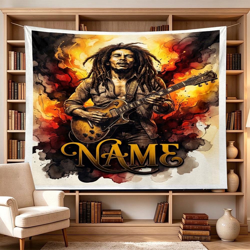 Bob Marley Custom Guitarist Name Art Personalized Name Large Decorative Tapestry, Great Holiday Gifts, Photo Backdrop for Bedroom Dorm Parties