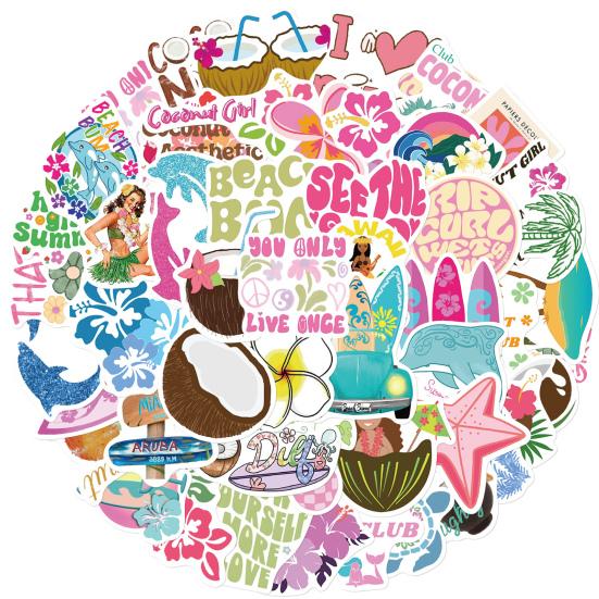 50Pcs/Set Coconut Girl Sticker Summer Beach Vacation Self-adhesive Waterproof PVC DIY Phone Cover Cup Luggage Skateboard Laptop Scrapbook Graffiti