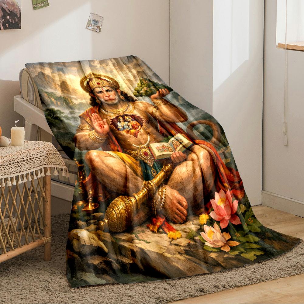 Divine Monkey Deity with Mountain BackgroundFlannel blanket for bedroom, living room, sofa, and nap