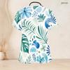 Women Plus Size Tropical Floral Printed Scrub Top Keyhole Neck Short Sleeve Front Pockets