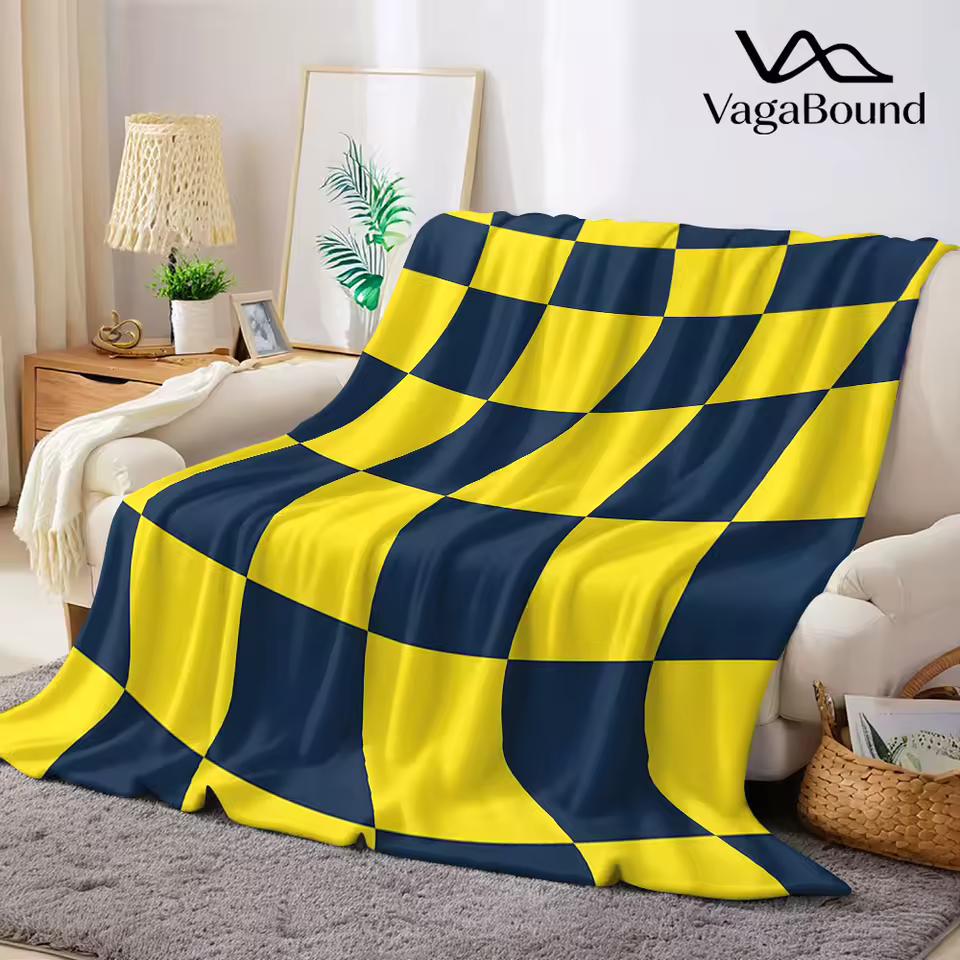 Twisted Yellow Navy Plaid Flannel Blanket Warm Soft Halloween Christmas Decorative Couch Warm Cozy All-Season Gift
