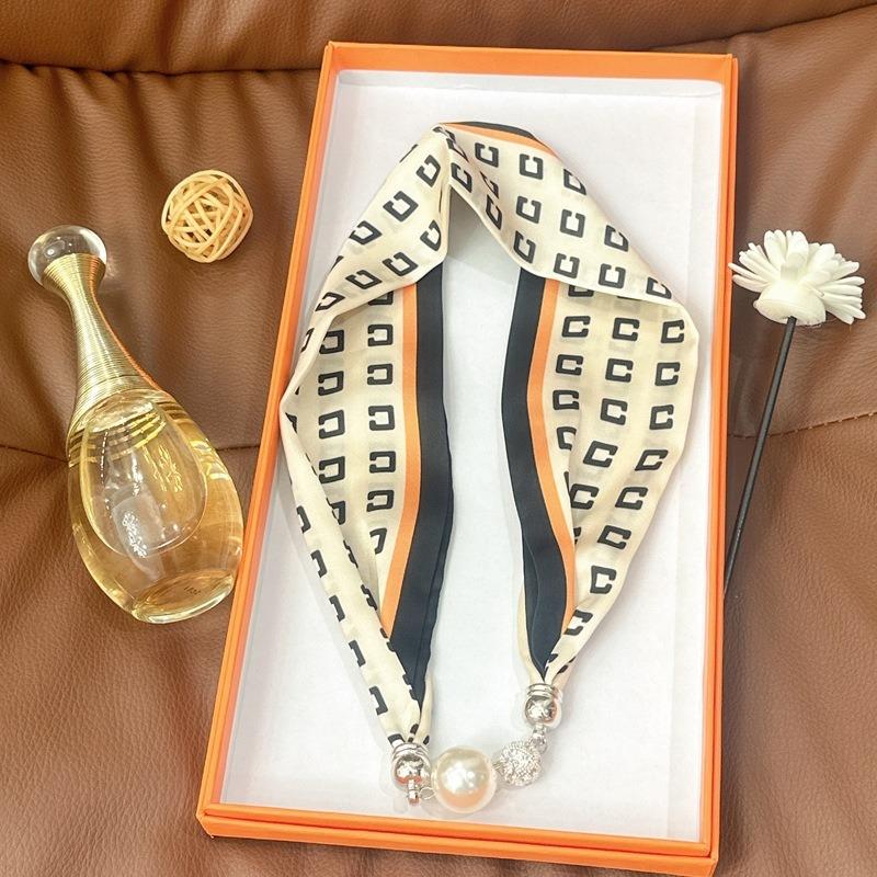 Silk Scarf Women's Spring, Autumn and Summer New Fashion Neck Protection Decoration Long Necklace Type Magnetic Buckle Scarf Small Scarf