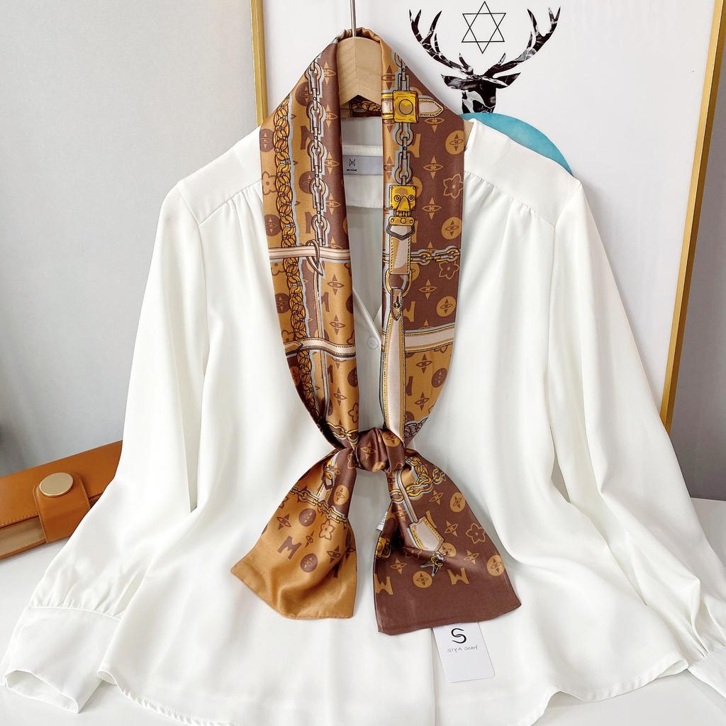 New Simulation Silk Long Scarf Fashionable Versatile Suit Double-Layer Scarf Decorative Bag Wrapped With Professional Scarf For Women