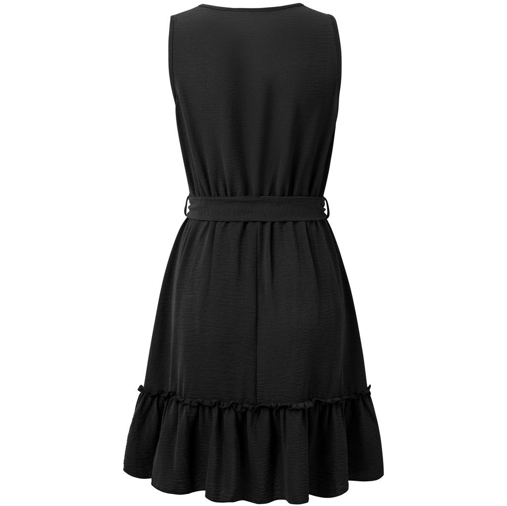 Женское весеннее однотонное кружевное платье без рукавов с V-образным вырезом, летнее повседневное платье А-силуэта с высокой талией и поясом выше колена, короткие платья S-XL