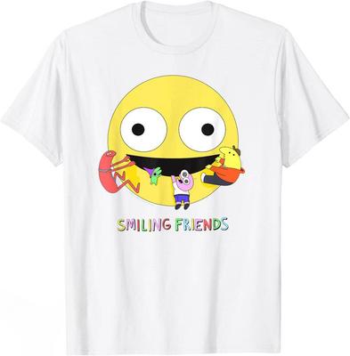 Футболка Smiling Friends с мультяшным принтом, винтажная хлопковая футболка, летняя футболка в стиле Харадзюку Каваи, милые модные футболки с круглым вырезом