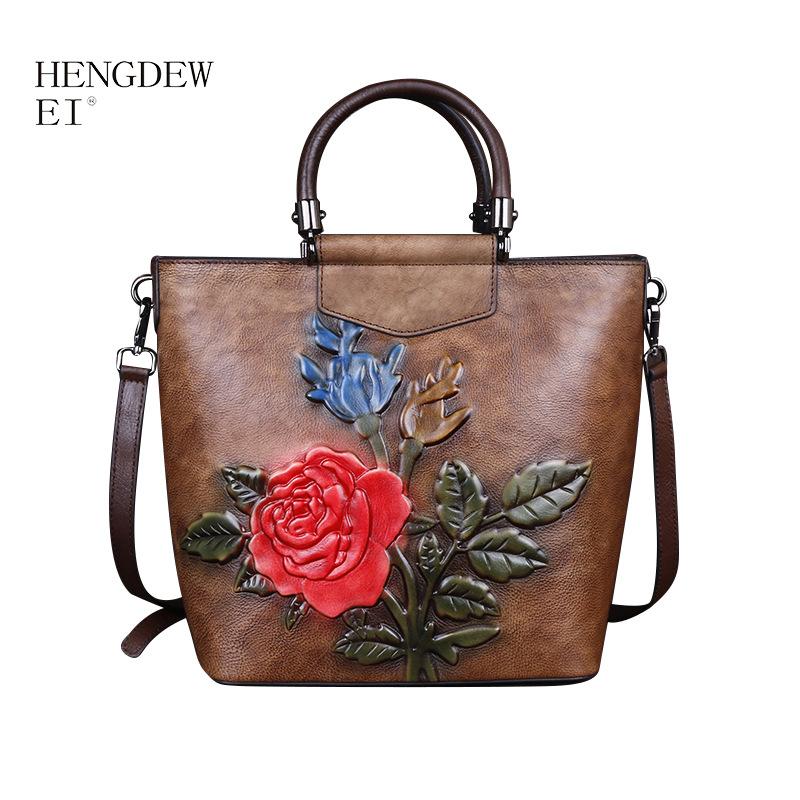New Leather Handbag Large Capacity First Layer Cowhide Single Shoulder Straddle Bag Retro Tote Bag