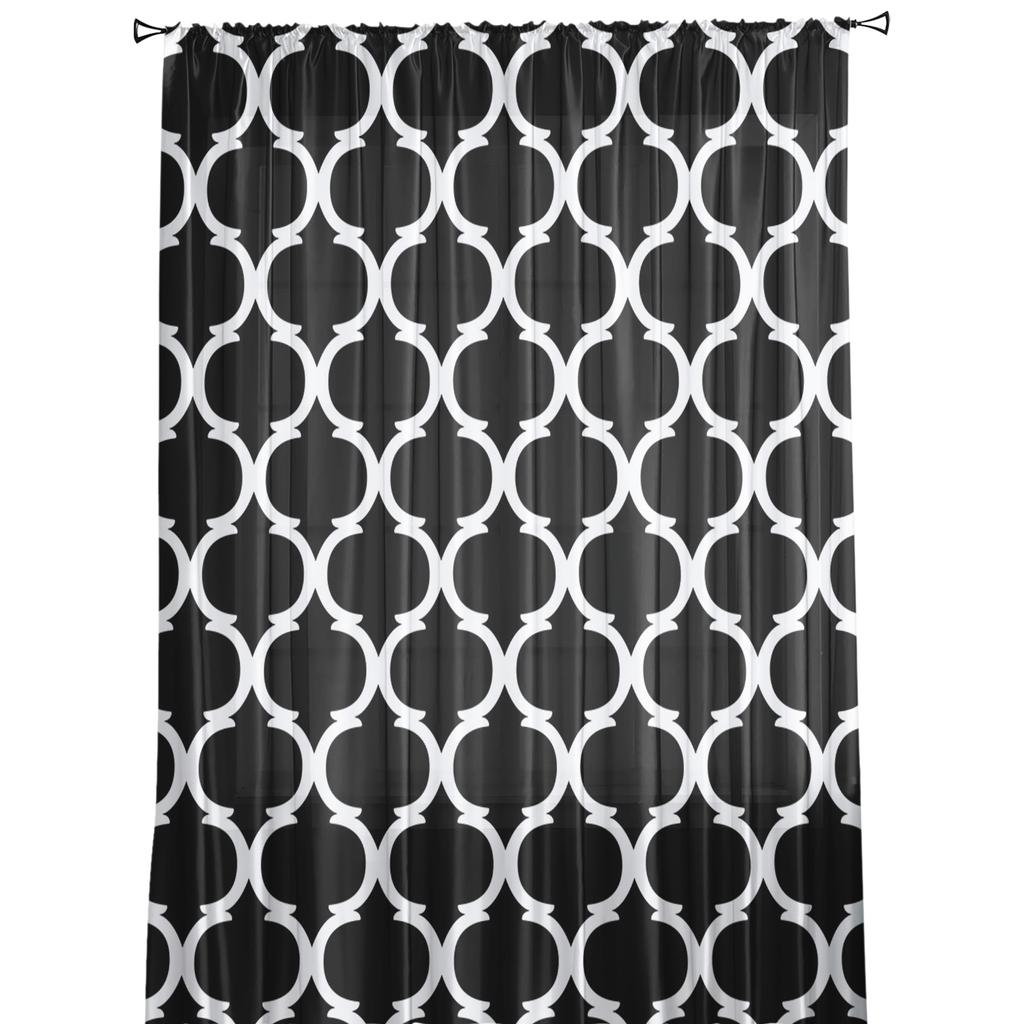 Черные Марокко Геометрия Прозрачные Шторы Оконные Тюль Шторы Для Гостиной Спальни Для Кухни Вуалетные Шторы Украшения