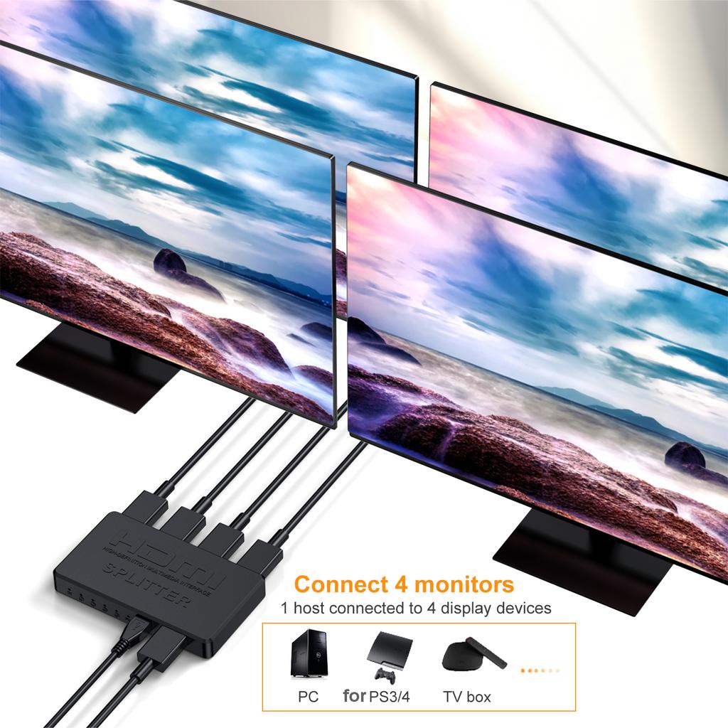 4K 2K HDMI Splitter 1 in 4 out 4x1 HDMI Switch HDMI-compatible Adapter HD 1080P Video Switcher for Xbox PS4 DVD HDTV PC Laptop