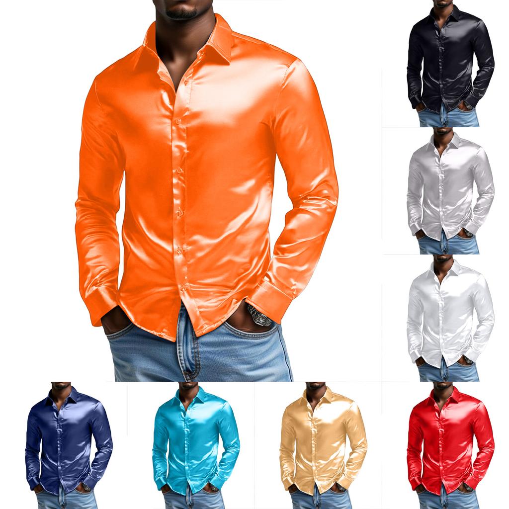 Мужская рубашка с длинным рукавом, на одной пуговице, с отложным воротником