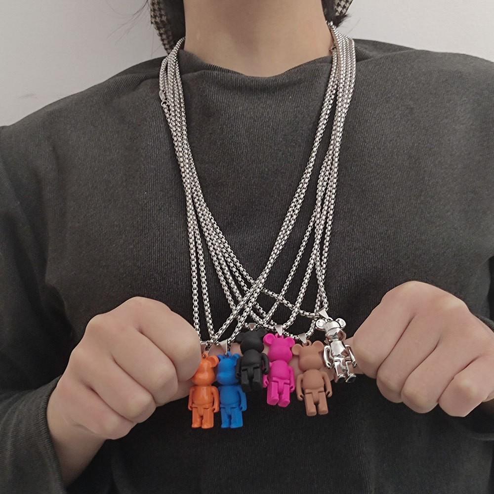 Color Violent Bear Versatile Simple, Niche Hip Hop Violent Bear Pendant Sweater Chain Women's Titanium Steel Necklace Men's
