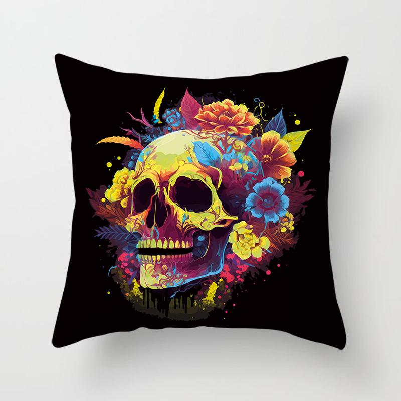Colorful Skull Fashion Set Decorative Printing Square Pillowcase Car Sofa Cushion Cover 45*45cm Home Improvement