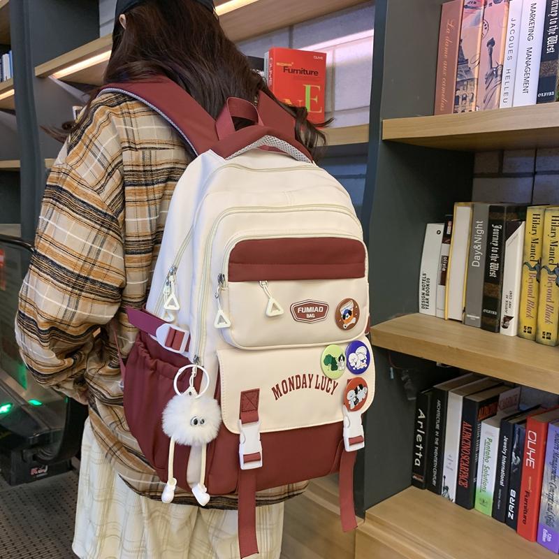 Школьный рюкзак для младших школьников, женский контрастный рюкзак для кампуса, рюкзак большой емкости