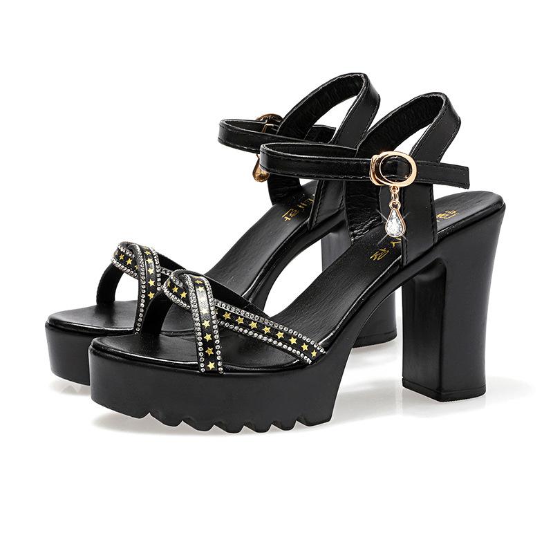 Сандалии на высоком каблуке, толстый каблук, водонепроницаемая платформа, универсальная, тонкий ремешок, летняя мягкая кожа, удобная и увеличивающая рост обувь