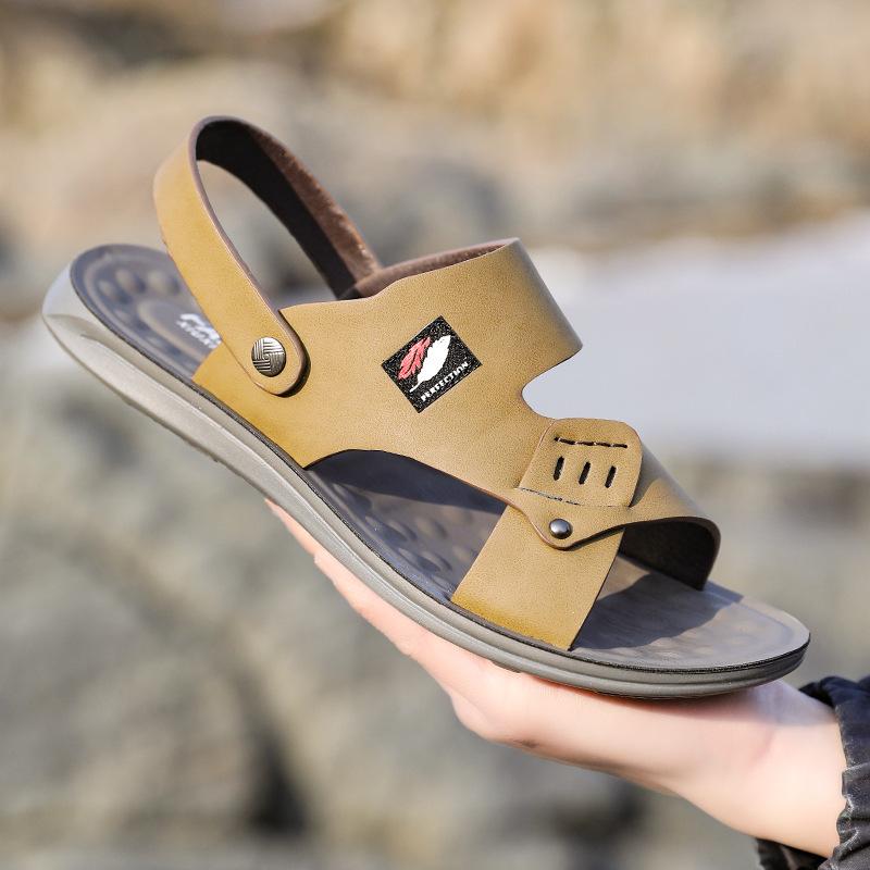 2025 Summer New Men's Leather Breathable Leather Sandals Drag Wear Dual-purpose Casual Beach Shoes Slippers Men's Shoes 2302