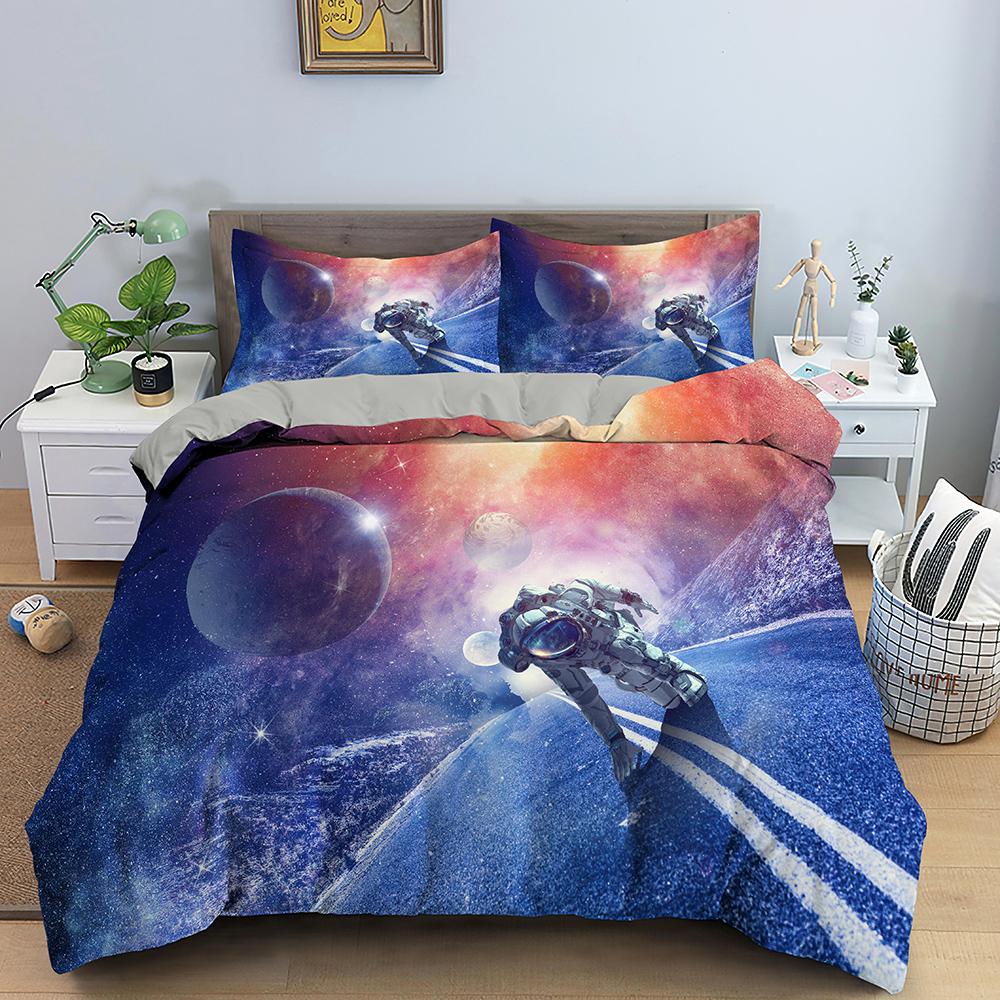 Astronaut Duvet Cover Set Spaceman Pattern Bedding Set For Boys Girl Microfiber Bedclothes Twin King Size 2/3pcs Comforter Cover