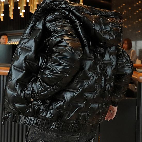 Cotton Coat Hooded Smooth Surface Solid Color Long Sleeves Cardigan Cold-proof Padded Plus Size Men Winter Coat for Outdoor