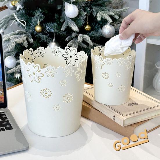 Туалетный столик Цветочная корзина для мусора Ажурные цветочные узоры Мусорное ведро Маленькое настольное мусорное ведро для ванной комнаты офиса спальни домашнего декора