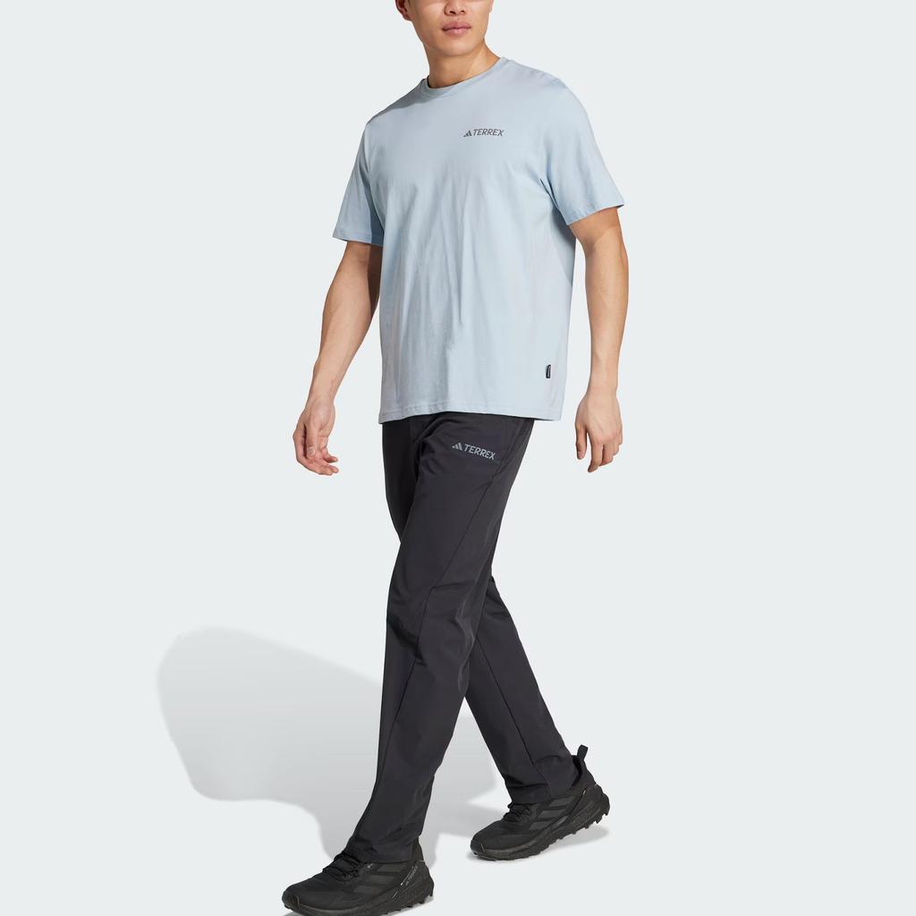 adidas Terrex Ss25 Polygiene Графическая футболка с коротким рукавом и круглым вырезом для занятий спортом на открытом воздухе Мужские топы Синий Желтый JI8326