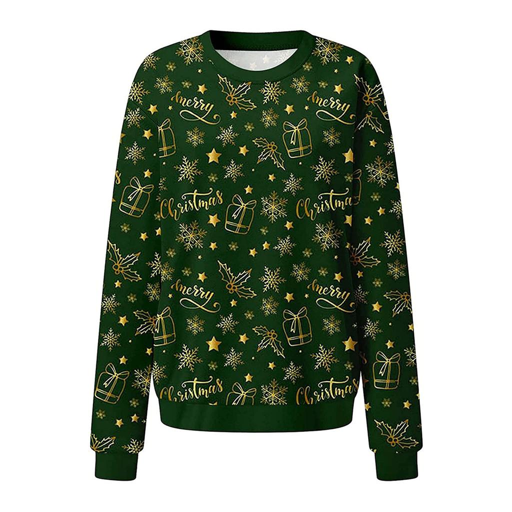 Модные женские рождественские принты для вечеринок с круглым вырезом и длинными рукавами, топы с головкой
