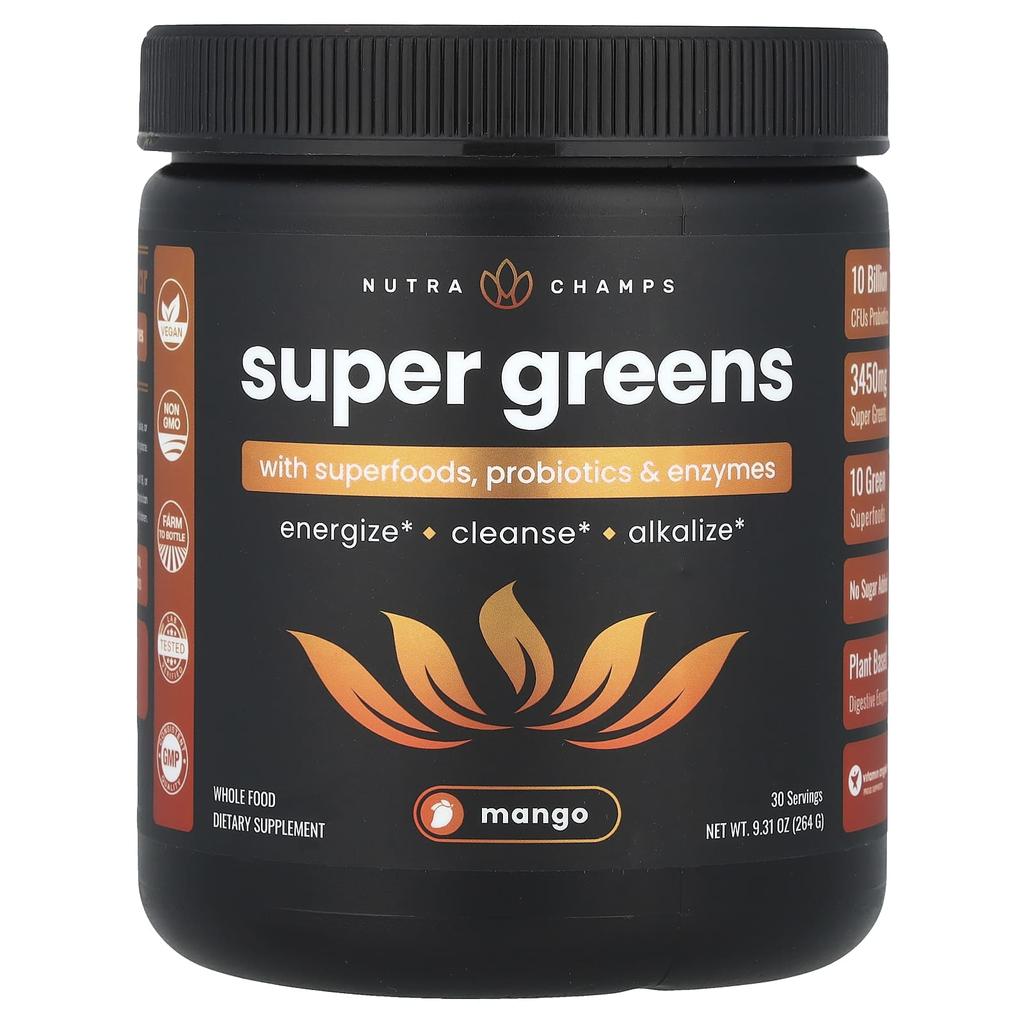 Super Greens, Superfood, Probiotic, Enzyme, Mango Flavor, 264G(9.31Oz)