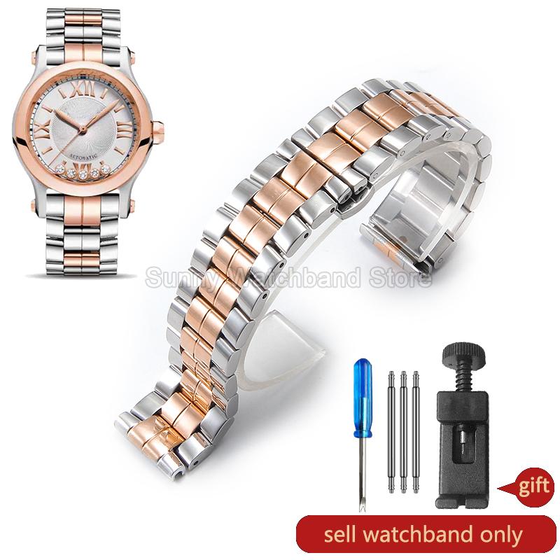 Stainless Steel Watch Strap for Chopard Happy Diamonds Series 15mm 18mm Special Lady Style Flat Interface Steel Watch Accessory