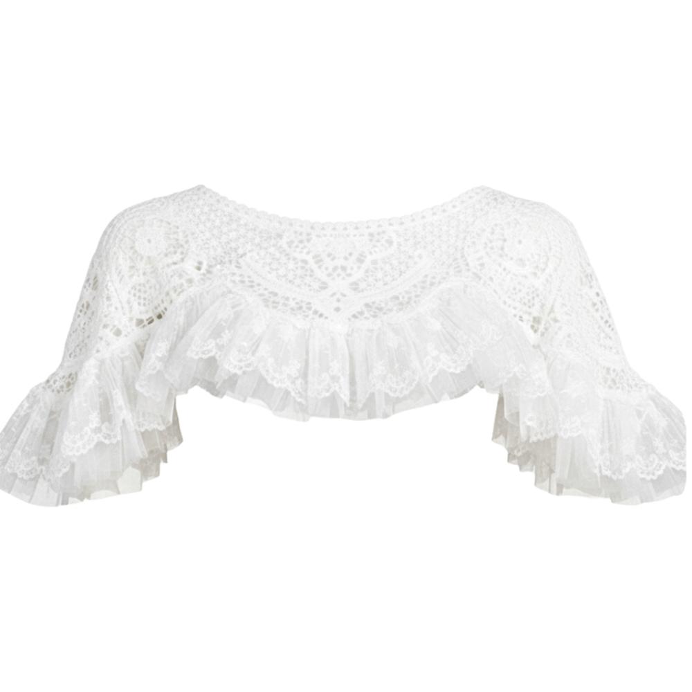 New Vintage Cheongsam Crochet Tippet Mesh Trim Ruffle Hollow-Out Shawl Black Off‑Shoulder Shawl Cape Coat Summer Sun Protection