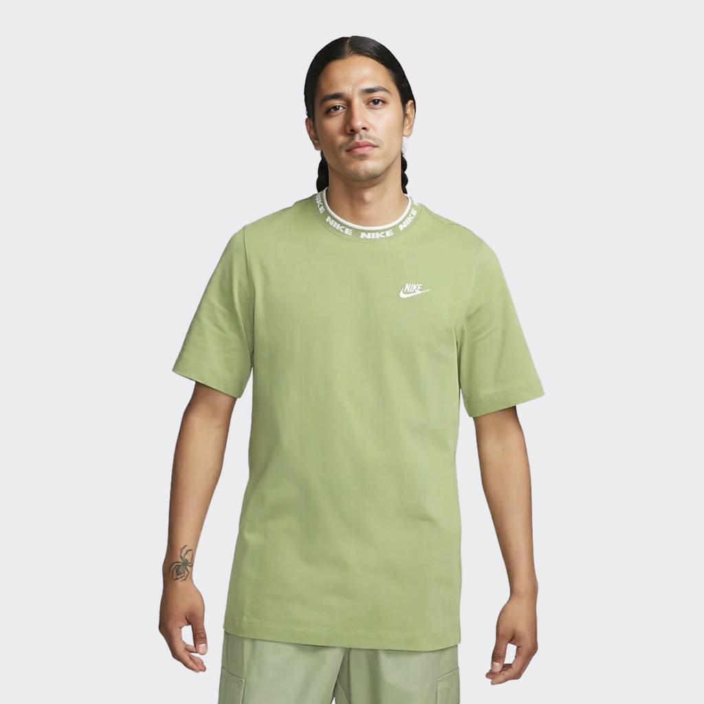 Nike Клубная футболка с логотипом и буквенным принтом, американская винтажная футболка с коротким рукавом и круглым вырезом, мужские топы, маслянисто-зеленый FB7310-386