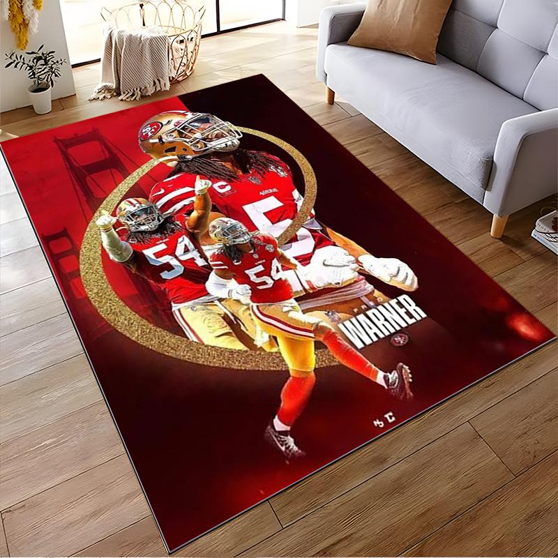 "Football Player Themed Red Sports Rug - Non-slip rug suitable for living room and bedroom sofas"