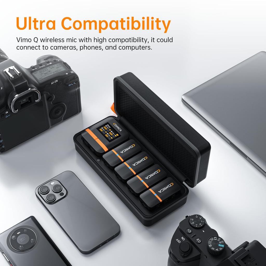 Comica Vimo Q 4 Transmitters 1 Receiver Wireless Pin Microphone 200m Transmission CalMix Audio Charging Case Included Video Shooting Online Class VLOG