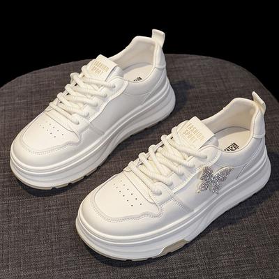 Летние дышащие тонкие туфли женские кожаные маленькие белые туфли весна и осень новые повседневные спортивные туфли на толстой подошве