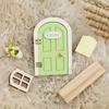 Simulation Balcony Wooden Fairy Elf Door Set Mini Craft Ornaments Fairy Door Fairytale-Style Room Wall Decor Dollhouse Elf Door