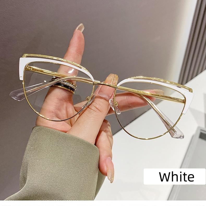 New Cat Eye Glasses Pink Frame Metal Anti Blue Light Flat Glasses Plain Brand Design Retro Myopia Women Computer Eyewear