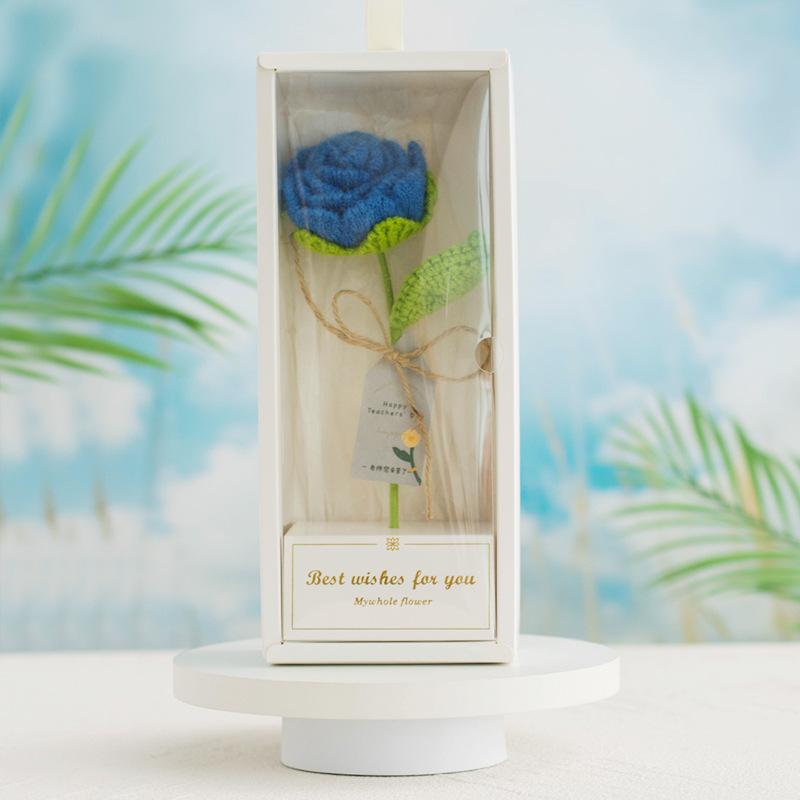 1 шт. готовая шерстяная ручная вязаная роза искусственный цветок подарочный букет с коробкой, для украшения дома, подарки для праздничной вечеринки, подарки на Хэллоуин и Рождество