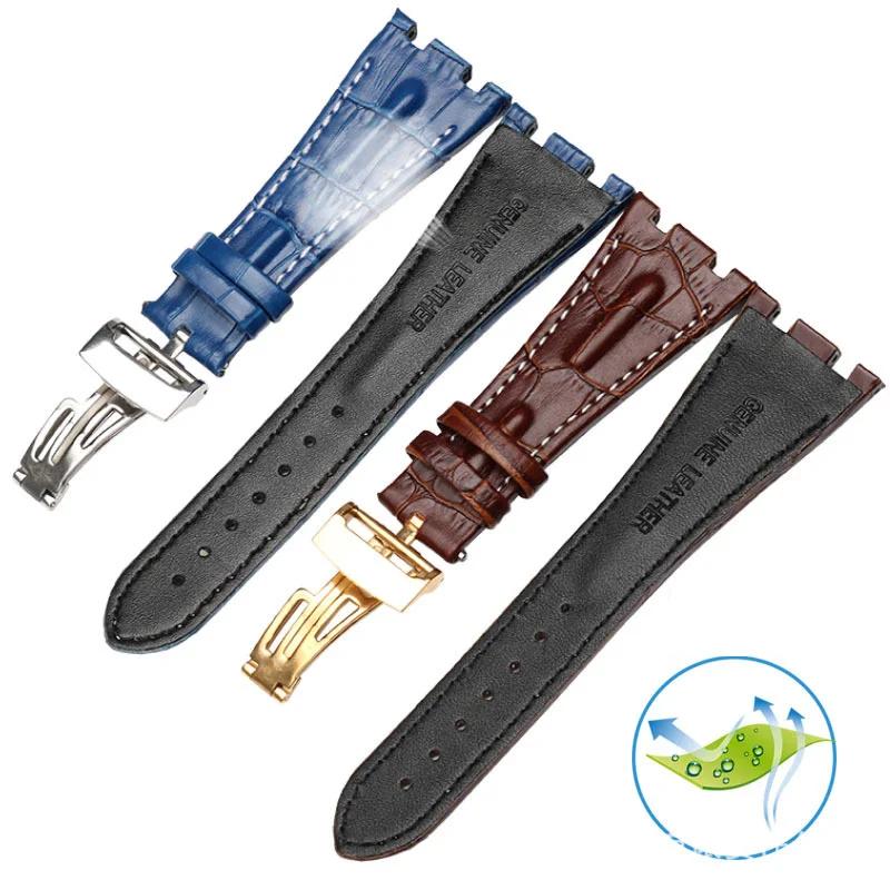 Genuine Leather Folding Buckle 28mm Watchband for AP 15703 26470SO Royal Oak Offshore Men's Sports Watch Strap