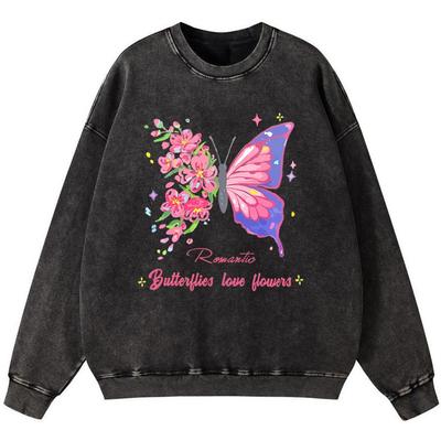Винтажная хлопковая толстовка для девочки с дизайном бабочек и цветов, Харадзюку, свободный пуловер, модный тонкий стиль, топы