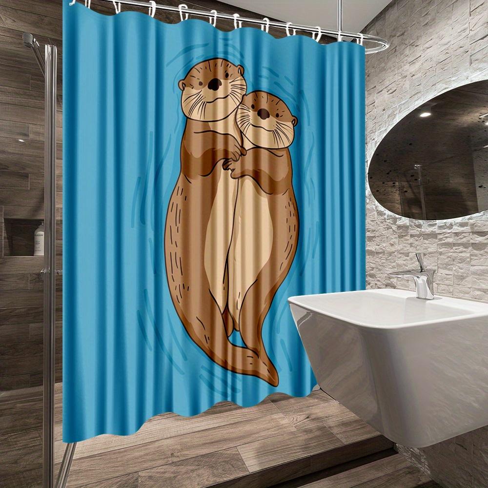 1pc Cute Otters Shower Curtain - Adorable Forest Animal Design, Durable Polyester Fabric, 70. 8x70. 8 Inches with 12 Hooks,