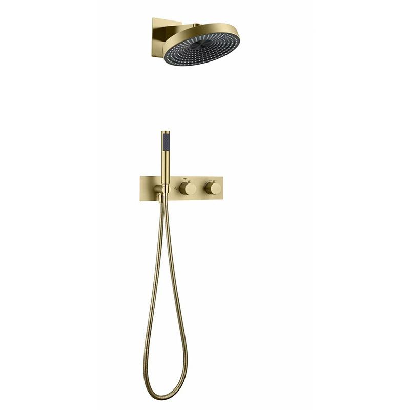 Brushed Gold Bathroom Shower Faucet Mixer Faucet Diverter With Water Outlet Holder Black Brass Rain Hand-Held Head Bathroom Set