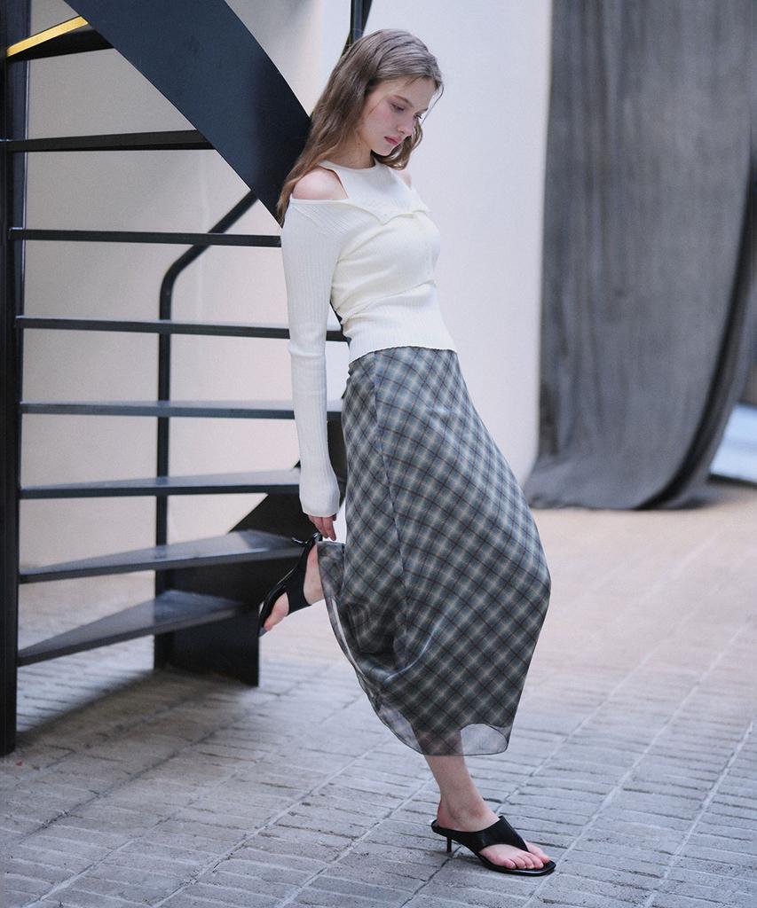 General Idea Check Sheer Long Skirt [Khaki] / Gf2Lsk510